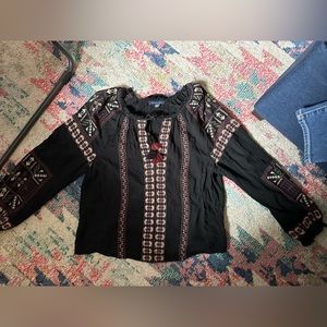 AE WOMEN BLACK LONG SLEEVE EMBROIDERED BLOUSE